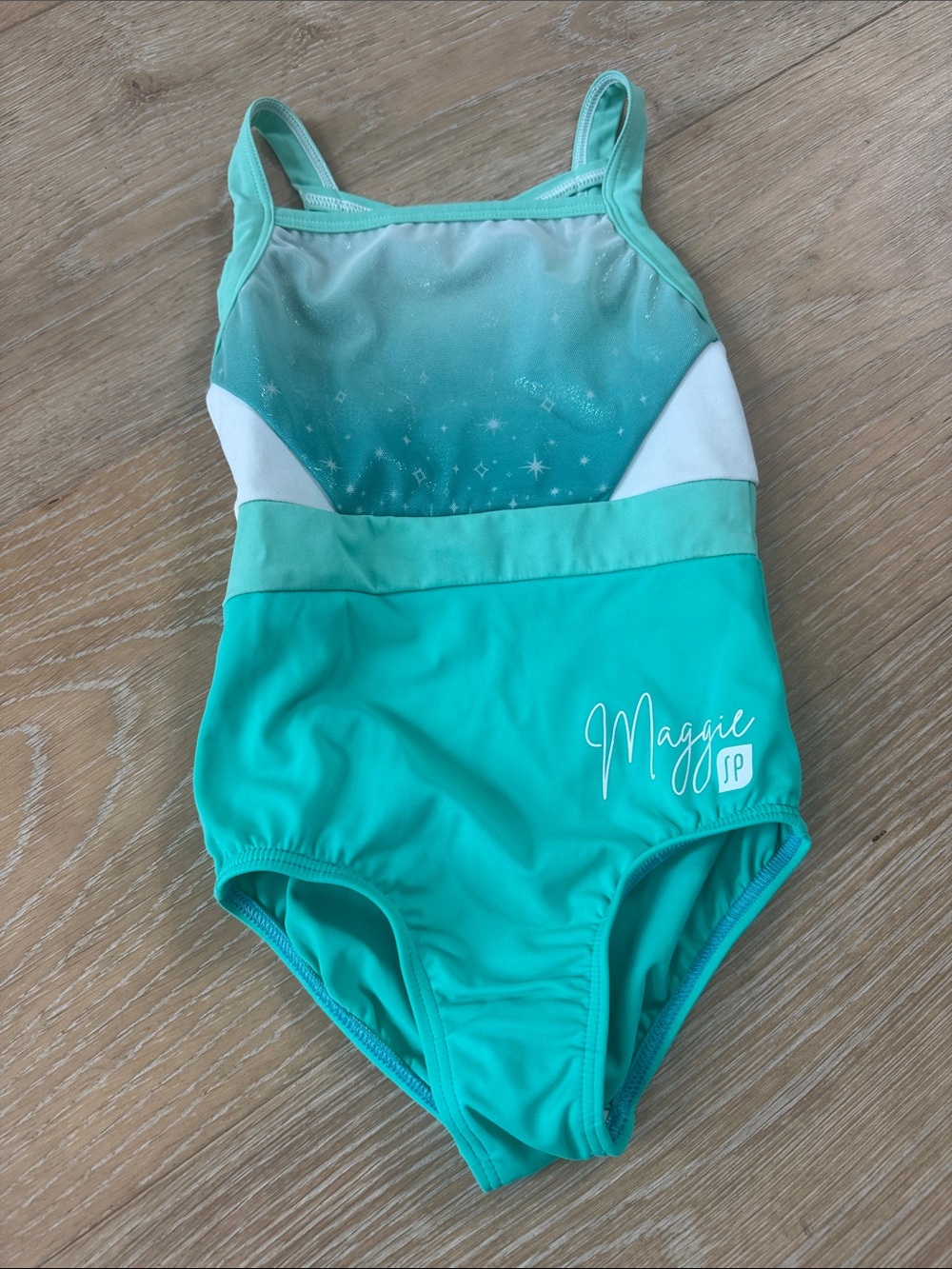 MAGGIE × SYLVIA P Girls Teal Shimmer Leotard Child Size 4